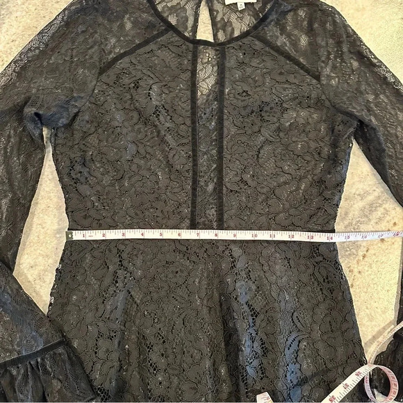 NSR Lace Long Sleeve Ruffle Cuff Black Sheer Mini Cocktail Dress Size Me… - Picture 8 of 12